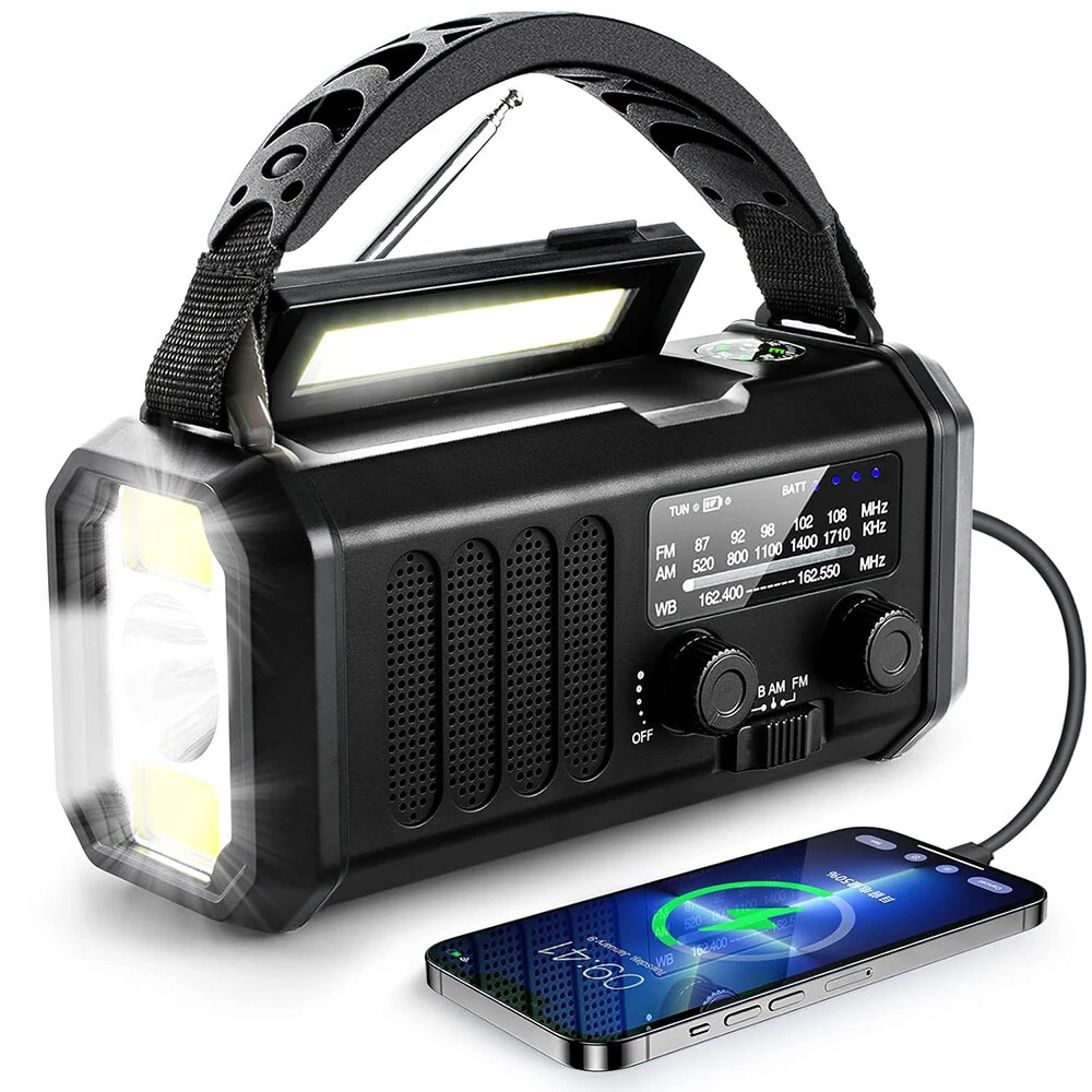 Emergency Weather Crank Radio, Portable Camping Light, 10000mAh Battery/Hand Crank/Solar Powered AM/FM Wind Up Radios, Type-C Phone Charger, Flashlight, Reading Lamp, Compass, SOS Survival Al (image for) Emergency Weather Crank Radio, Portable Camping Light, 10000mAh Battery/Hand Crank/Solar Powered AM/FM Wind Up Radios, Type-C Phone Charger, Flashlight, Reading Lamp, Compass, SOS Survival Al